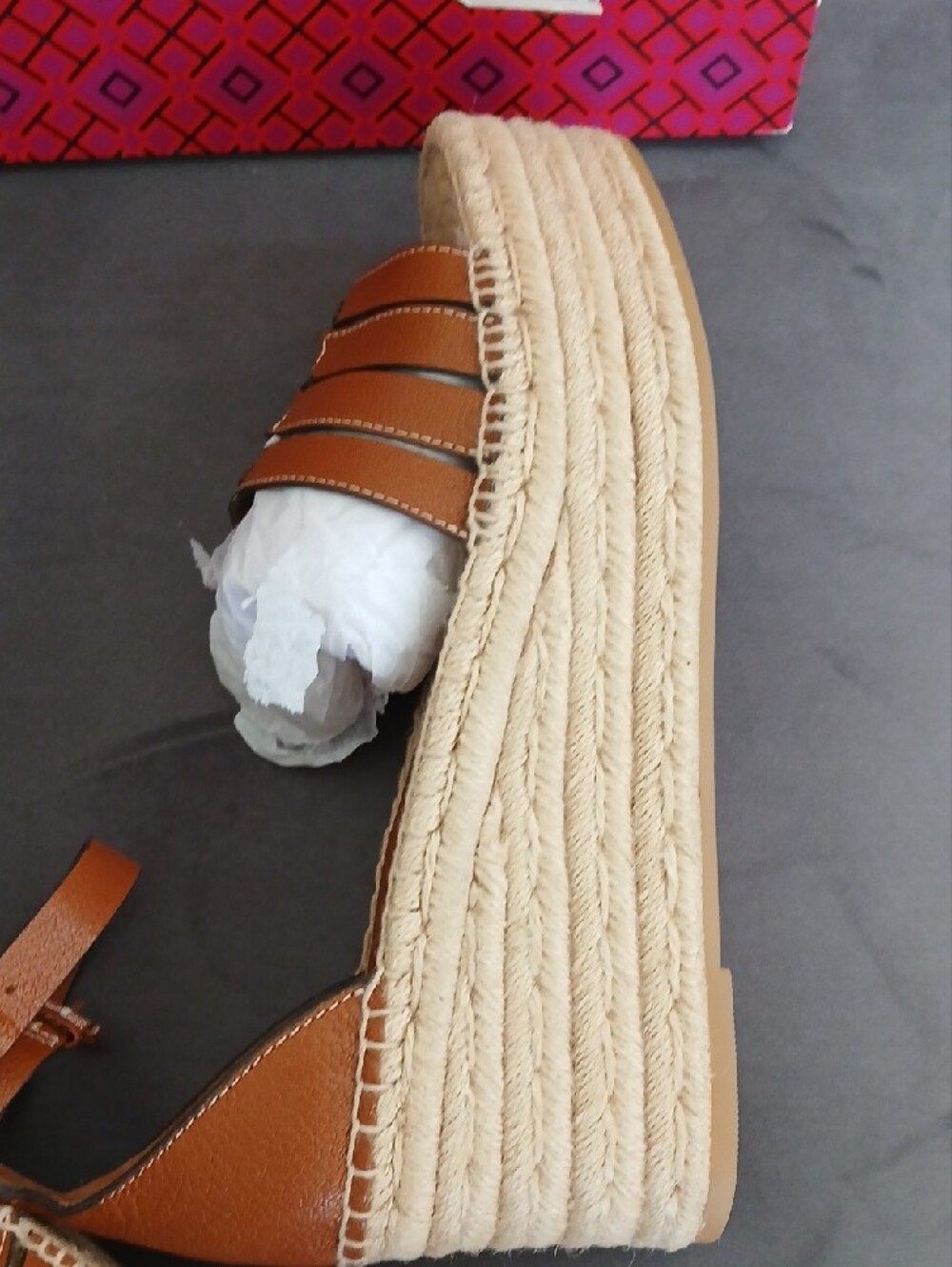 Tory Burch Tan Leather Espadrille Platform Wedge Sandals - Picture 9 of 12